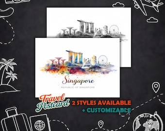 Gepersonaliseerde ansichtkaart van Singapore – Ansichtkaart met Singapore-reisillustratie, wenskaart, souvenir, cadeaukaart, vakantiekaart