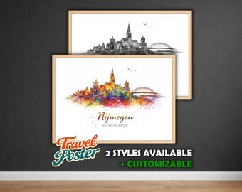 Personalized Nijmegen Poster | Watercolor City Poster | Nijmegen Skyline Art | Netherlands Wall Art Gift | Watercolor City Poster Print
