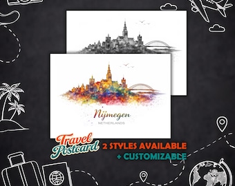 Personalized Nijmegen Postcard – Travel Map Netherlands Postcard Illustration, Greeting Card Postcard Souvenir Gift Card Holiday Card