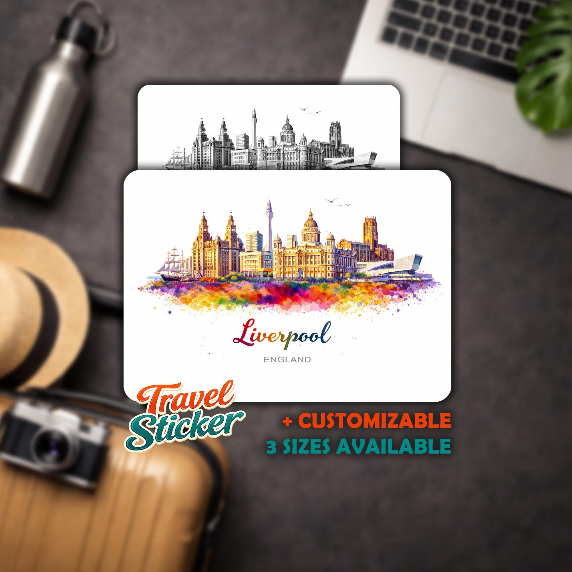 Liverpool Printable Sticker Personalized Liverpool Skyline Sticker, Watercolor Stickers, Liverpool ...