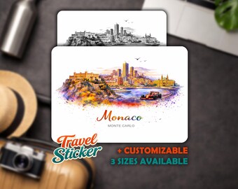 Customizable Monaco Stickers - Monte Carlo Vinyl Stickers, Suitcase City Stickers, Travel Souvenir Car Stickers, Laptop Stickers