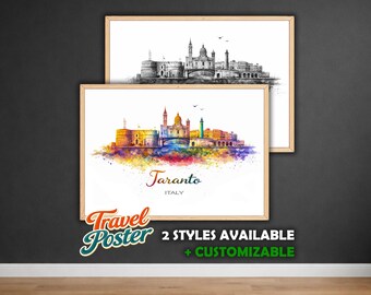 Personalized Taranto Poster | Watercolor City Poster | Taranto Skyline Art | Italy Wall Art Gift | Taranto Watercolor City Poster Print