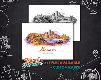 Personalized Monaco Postcard – Monte Carlo Travel Postcard Illustration, Greeting Card, Souvenir Postcard, Gift Card, Holiday Card
