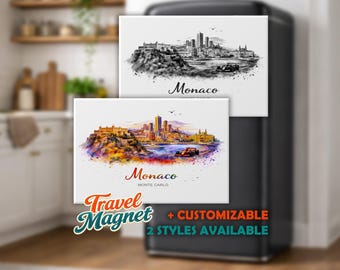 Personalized Monaco Fridge Magnet – Personalized Monte Carlo Souvenir Magnet – City Skyline Watercolor Travel Magnet Gift 78 x 53 mm