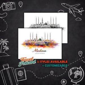 Cartolina personalizzata di Medina – Illustrazione di una cartolina di viaggio dell'Arabia Saudita, biglietto d'auguri, souvenir, biglietto regalo, biglietto di vacanza