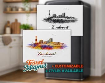 Personalized Zandvoort Fridge Magnet – Netherlands Souvenir Magnet – Skyline Watercolor Travel Magnet Gift 78 x 53 mm