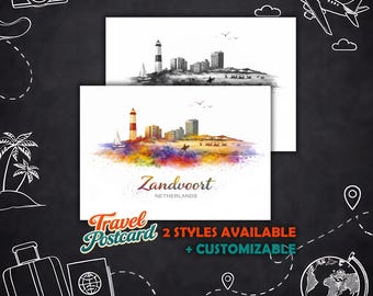 Personalized Zandvoort Postcard – Travel Map Netherlands Postcard Illustration, Greeting Card Postcard Souvenir Gift Card Holiday Card