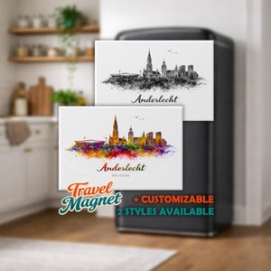 Imán personalizado para nevera de Anderlecht, silueta de la ciudad en acuarela – Recuerdo de Anderlecht – Imán de viaje en acuarela – Regalo de Anderlecht, 78 x 53 mm