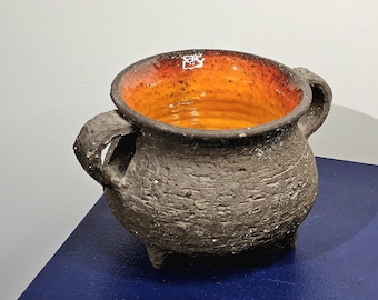 Rare Brutalist Mid Century Danish 1960s Fat Lava Couldron Bowl By Løvemose