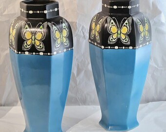 Rare Pair Of 1920s Art Nouveau/ Art Deco Shelley Vases 8432 Butterfly Pattern