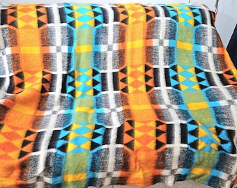 Vintage Dutch Wool Blanket: Bold Geometric Mid Century Pattern