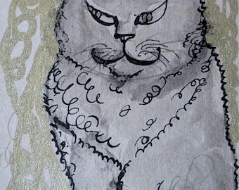 Smug Cat – Original Mini Drawing, Ink Illustration, Small Cat Art, ACEO Size
