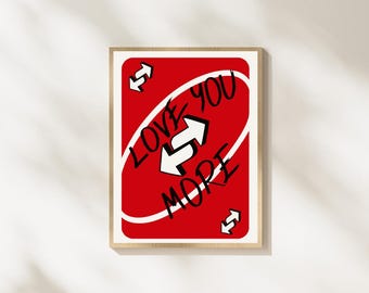 Love You More Umkehrkarte Poster, rote Spielkarte Wandkunst (digitaler Download)