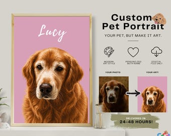 Individuelles Modernes Haustier Portrait, personalisierte Hund Katze Kunst (Digitaler Download)