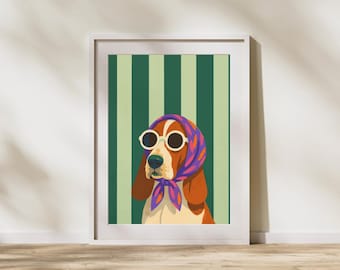 Beagle Wand Kunst Druck, Retro Hund Poster, Küsten Dekor, Mode Illustration (Digitaler Download)