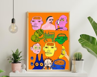 Surreale Gesichter als Kunstdruck | Farbenfrohe, maximalistische und skurrile Kunst (Digitaler Download)