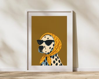 Dalmatiner Hund Druck, Schal Sonnenbrille Fashion Art, Retro Chic Illustration (digitaler Download)