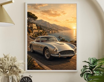 Vintage Sportwagen Druck, Riviera Küstenwand Kunst, männlich Büro Dekor (digitaler Download)