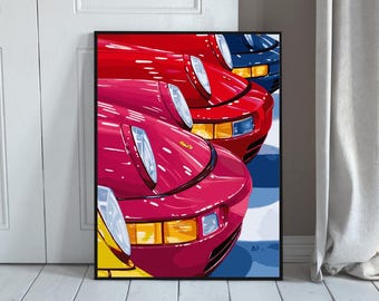 Vintage Porsche 911 Druck, Retro Sportwagen Wandkunst, Luxus Automobil Illustration (Digitaler Download)