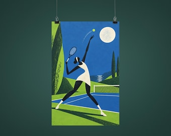Mid Century Modern Tennis Wall Art | Retro Tennis Poster