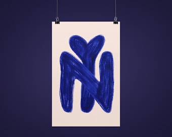 Baseball Wall Art, Modern Sports Poster, Cobalt Blue Abstract Print, Game Room Decor