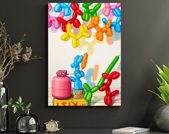 Ballon Hund Wand Kunst Druck, Buntes Pop Art Poster, Verspieltes Modernes Dekor (Digitaler Download)