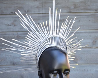 Silver Starburst Crown, New Years Eve, Celestial Headpiece, Star Halo, Spike Headband, Festival, Zip Tie Accessory, Headdress, Burning Man