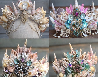 Custom Designed Mermaid Crown Adult, Sea Queen Crown, Seashell Crown, Mermaid Costume, Goddess, Burlesque, Cosplay, Festival Crown, Tiara.