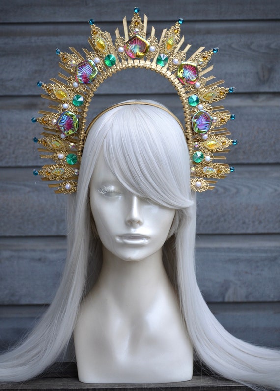 Gold Seashell Sunburst Halo Crown: Siren Headdress, Festival  display picture 3