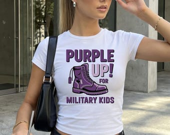 Purple Up Shirt Military Kids Support Graphic Women Crop Top Month Of Military Child Bayb Tee