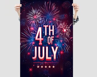 4th of July Fireworks Poster Patriotic Independence Day Wall Art USA Celebration Print Decor