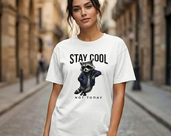 Stay Cool Raccoon Sweatshirt Funny Sarcastic Graphic Pullover Relaxed Vintage Animal Streetwear Crewneck Shirt