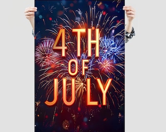 4th of July Fireworks Wall Art Patriotic Poster Independence Day USA Celebration Home Decor Print