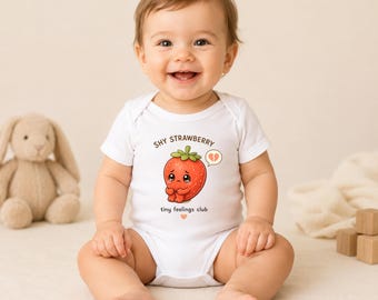 Shy Strawberry Baby Bodysuit, Tiny Feelings Club Onesie, Sweet Fruit Infant Outfit, Neutral Baby Gift