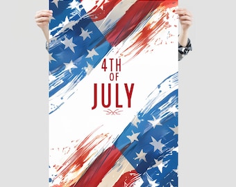 4th of July Patriotic Wall Art Modern American Flag Brush Stroke Poster Independence Day Decor