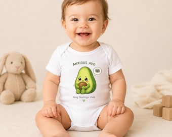 Anxious Avo Baby Bodysuit, Tiny Feelings Club Onesie, Funny Avocado Infant Outfit, Neutral Baby Gift