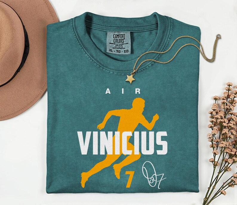 Comfort Colors® Air Vinicius #7 Soccer Player Tribute Graphic Tee, Brazil Football Star Signature Design, 2026 World Cup Fan Unisex T-Shirt image 4