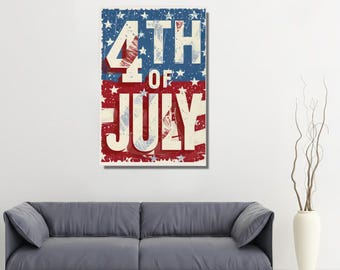 4th of July Vintage Patriotic Wall Art American Flag Poster Independence Day Decor Print