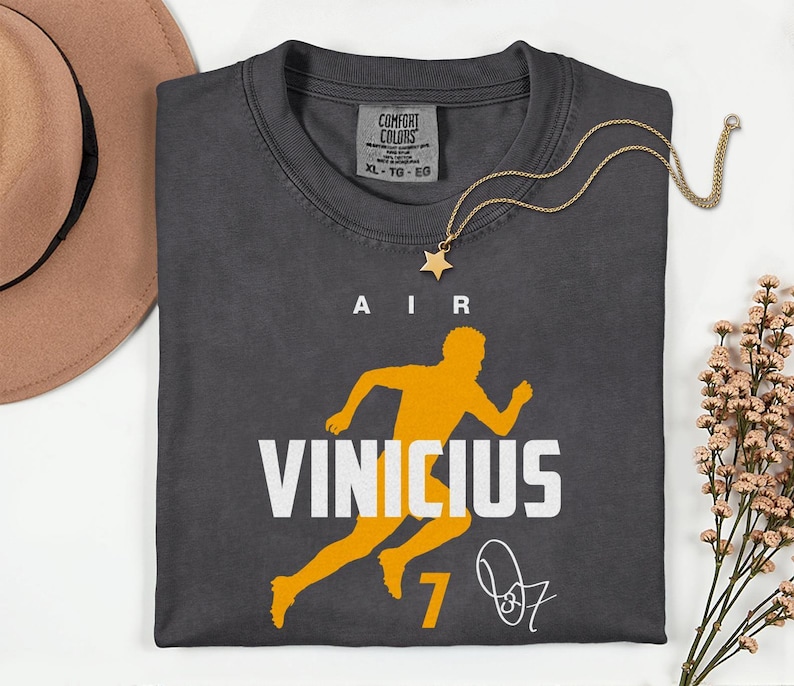 Comfort Colors® Air Vinicius #7 Soccer Player Tribute Graphic Tee, Brazil Football Star Signature Design, 2026 World Cup Fan Unisex T-Shirt image 1