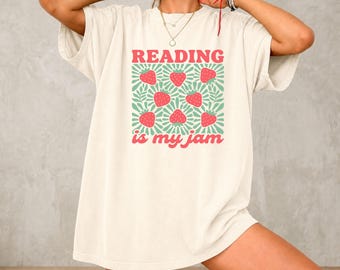 Reading Is My Jam Shirt Strawberry Book Lover Graphic Cute Reader Aesthetic Tee