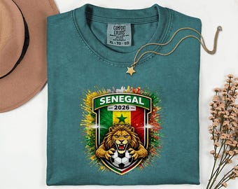Comfort Colors® Senegal Mascot Soccer Shirt, World Tournament 2026 Gift Graphic Tee, Football Jersey Style Sports Fans Unisex T-Shirt