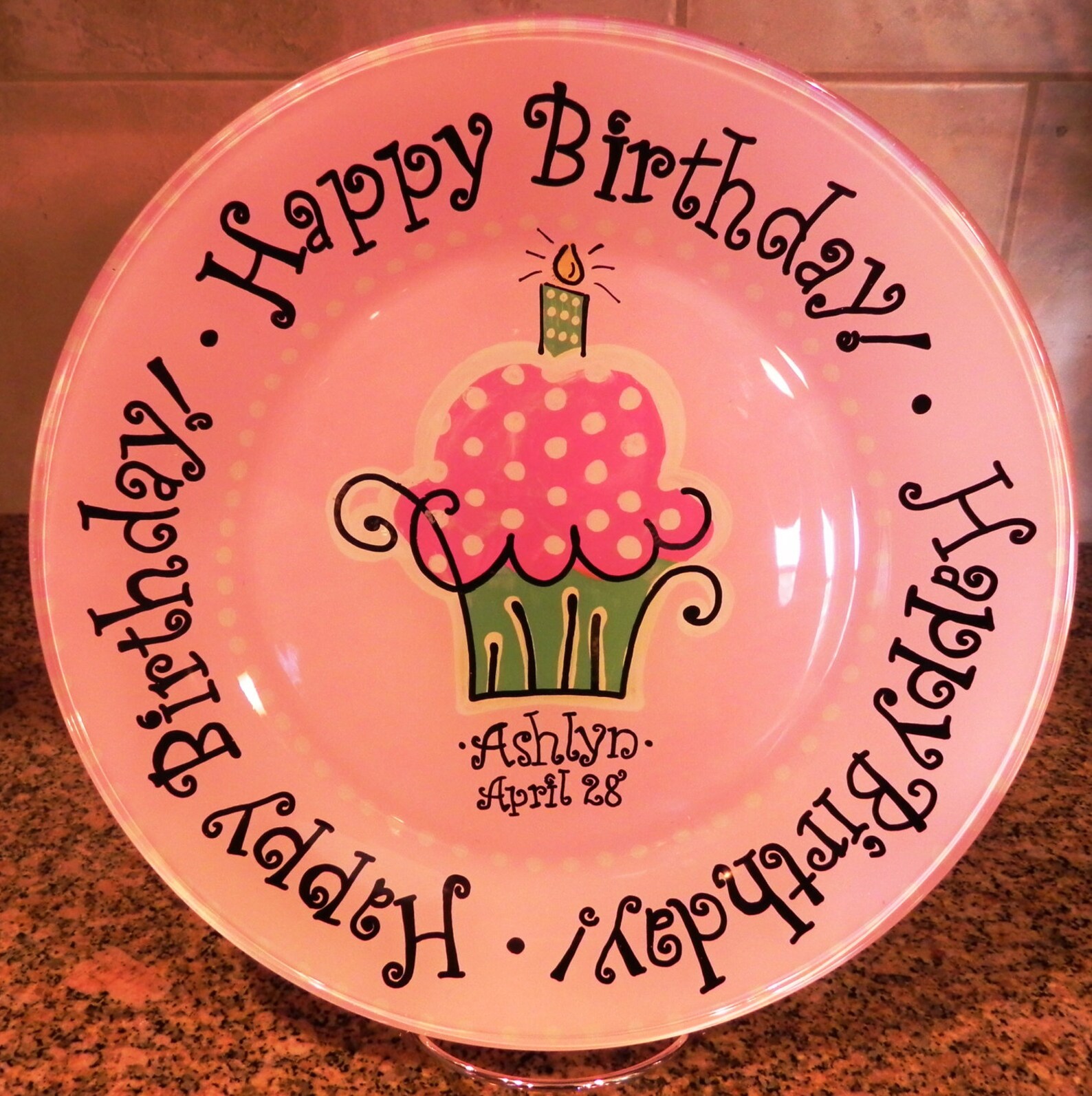 Birthday Cake Plate Personalized Happy Birthday Plate Hand Etsy