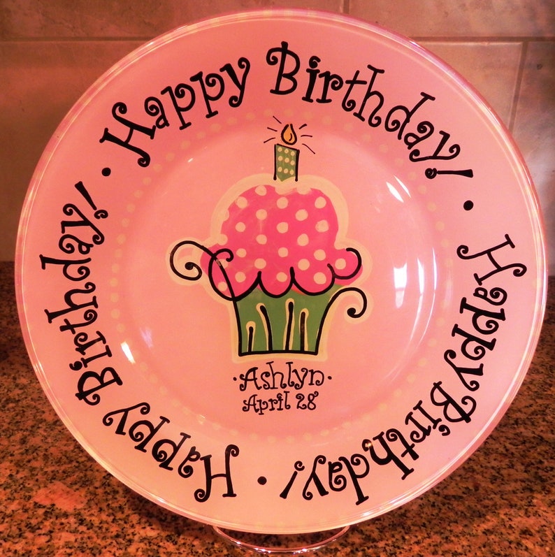 Birthday Cake Plate Personalized Happy Birthday Plate Hand Etsy