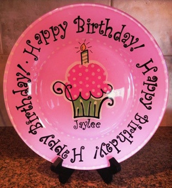 Items similar to Birthday Cake Plate Personalized Happy Birthday