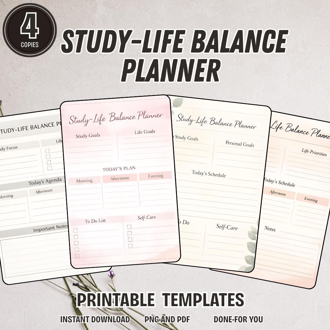 Study Life Balance Planner Printable | Student Time Management ...