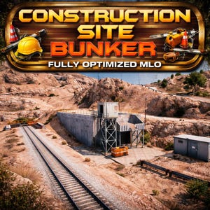 May include: An image featuring a construction site bunker with the text "CONSTRUCTION SITE BUNKER" in gold lettering. The image includes a yellow hard hat, construction tools, and a detailed view of the bunker structure, railway tracks, and surrounding terrain.