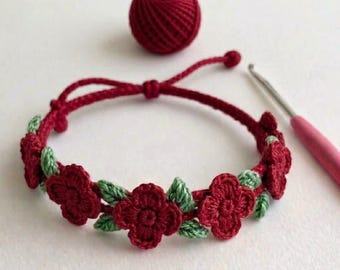Crochet Bracelet Pattern, Dainty Floral Jewelry, Beginner DIY (PDF Download)
