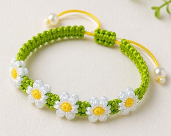 Daisy Crochet Bracelet Pattern, Flower Friendship Tutorial, Adjustable Macrame Jewelry (PDF Pattern)