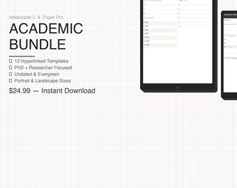 reMarkable 2 and Paper Pro Academic Bundle – PhD Thesis, Research Templates (Digital Download)