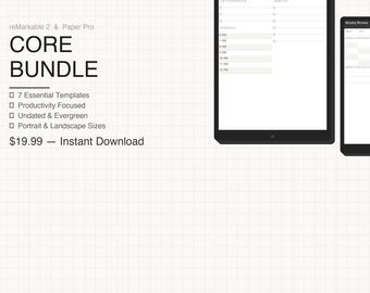 reMarkable 2 & Paper Pro Digital Planner Bundle — 7 Hyperlinked Productivity Templates, Portrait and Landscape